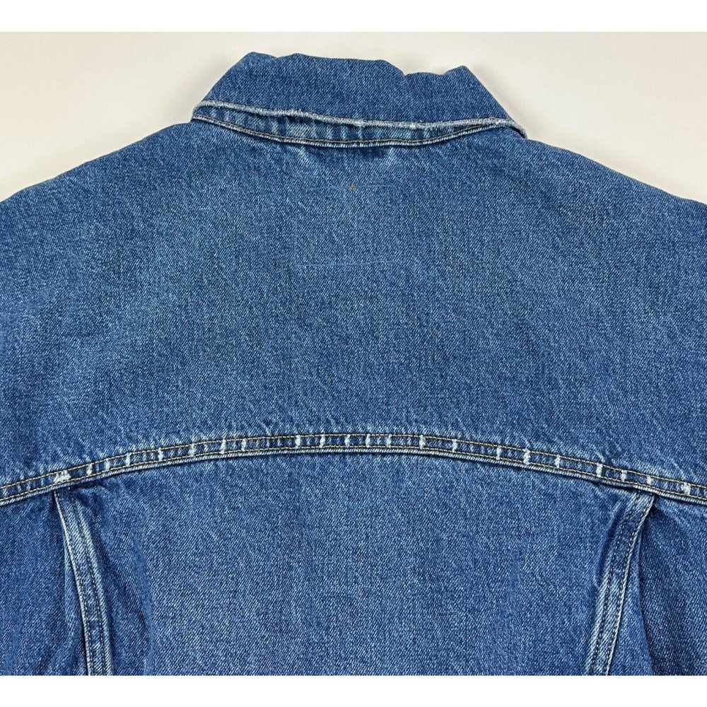 Levis Premium 90s Trucker Womens Dark Blue Jean Denim Jacket Distressed Retro - Picture 11 of 12